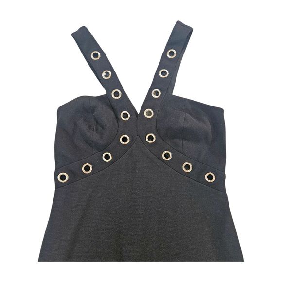 Charlotte Russe Dress Small Black Pencil V-Neck Strappy Studded Halter Bodycon - Picture 5 of 11